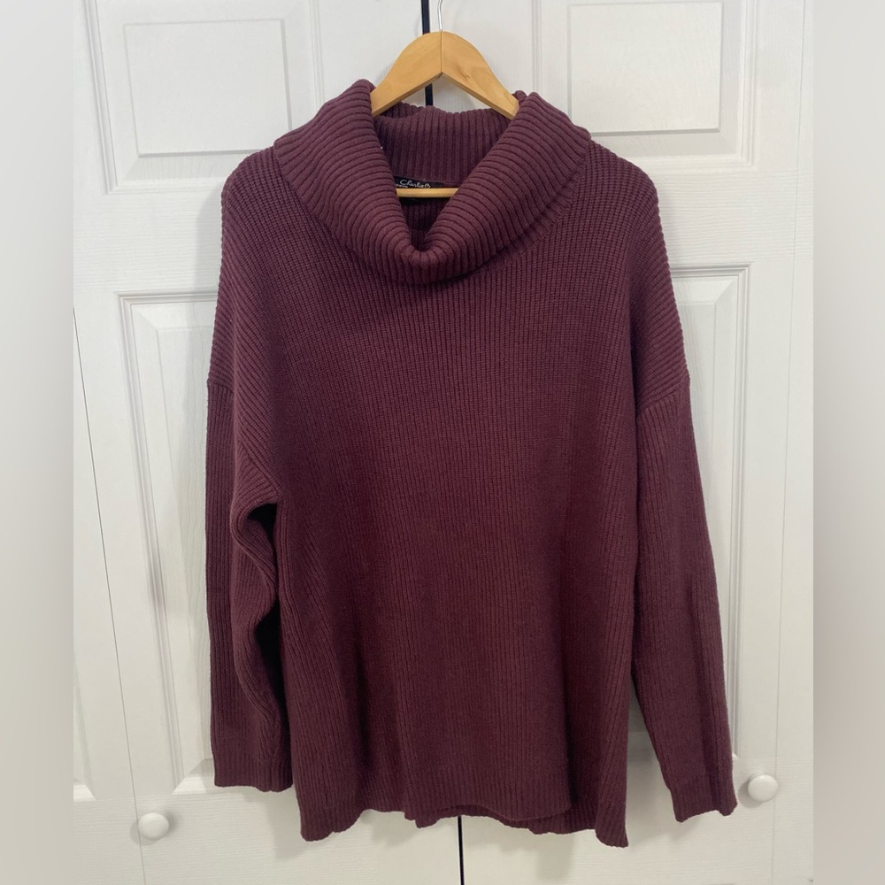 CHARLIE B Burgundy Cowl Neck Sweater